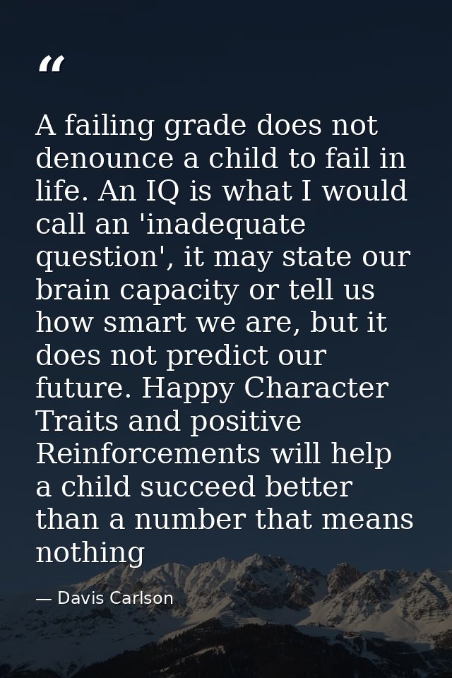 A failing grade does not denounce a child to fail in life. An IQ is what I would call an 'inadequate question', it may s — Davis Carlson
