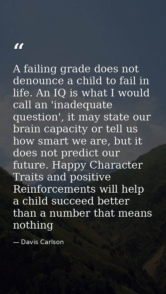 A failing grade does not denounce a child to fail in life. An IQ is what I would call an 'inadequate question', it may s — Davis Carlson