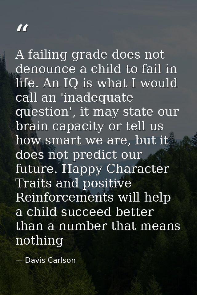 A failing grade does not denounce a child to fail in life. An IQ is what I would call an 'inadequate question', it may s — Davis Carlson