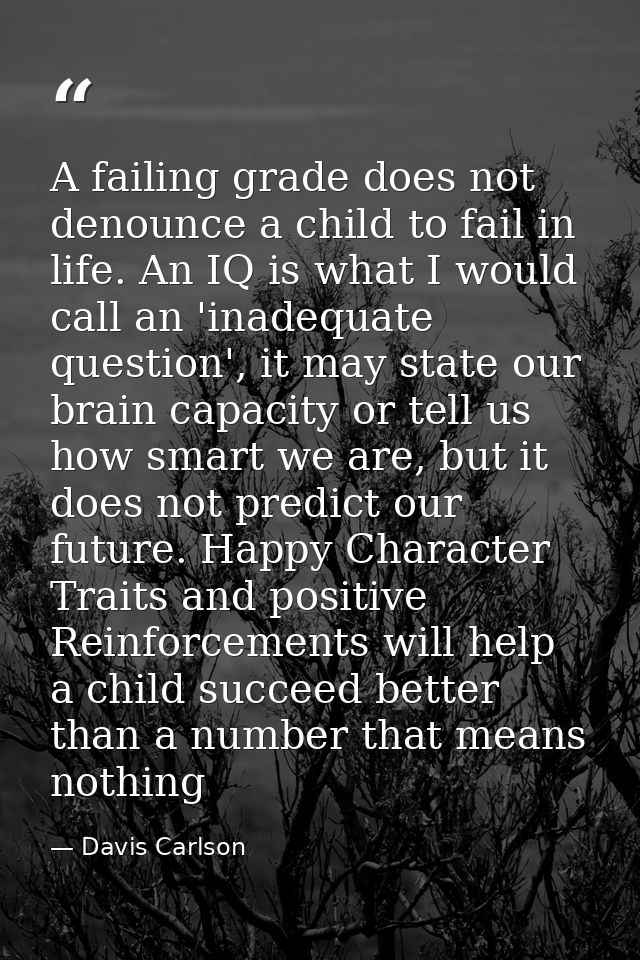 A failing grade does not denounce a child to fail in life. An IQ is what I would call an 'inadequate question', it may s — Davis Carlson