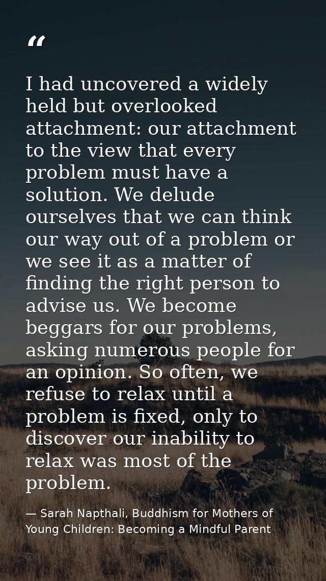 I had uncovered a widely held but overlooked attachment: our attachment to the view that every problem must have a solut — Sarah Napthali, Buddhism for Mothers of Young Children: Becoming a Mindful Parent