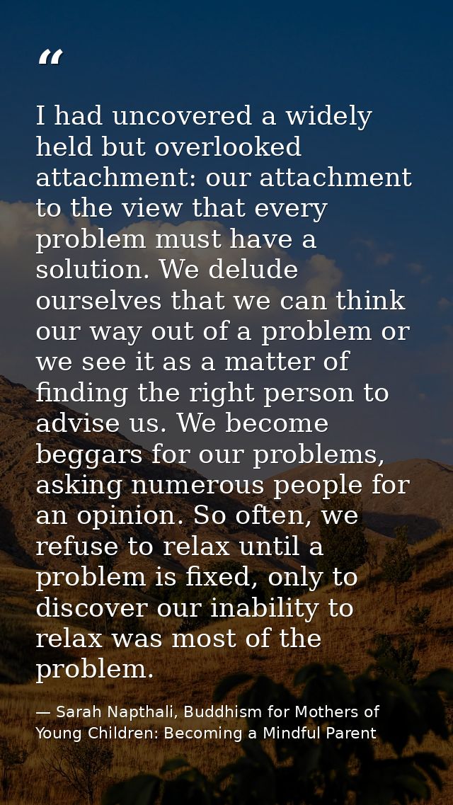 I had uncovered a widely held but overlooked attachment: our attachment to the view that every problem must have a solut — Sarah Napthali, Buddhism for Mothers of Young Children: Becoming a Mindful Parent