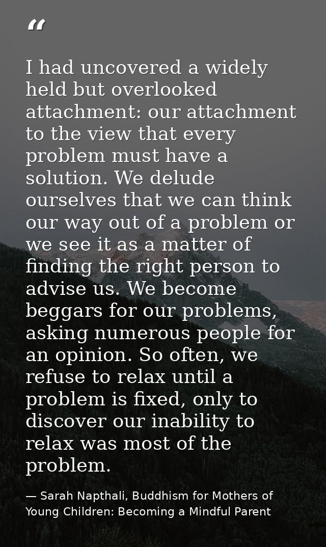 I had uncovered a widely held but overlooked attachment: our attachment to the view that every problem must have a solut — Sarah Napthali, Buddhism for Mothers of Young Children: Becoming a Mindful Parent