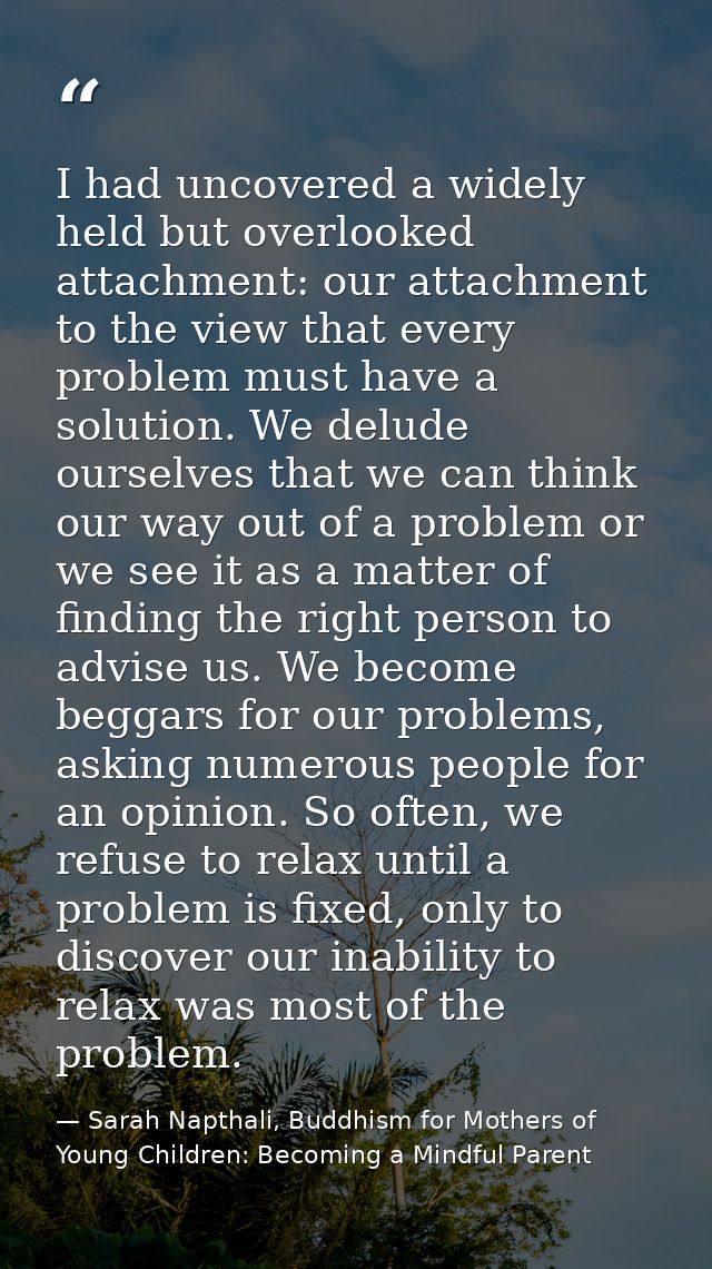 I had uncovered a widely held but overlooked attachment: our attachment to the view that every problem must have a solut — Sarah Napthali, Buddhism for Mothers of Young Children: Becoming a Mindful Parent