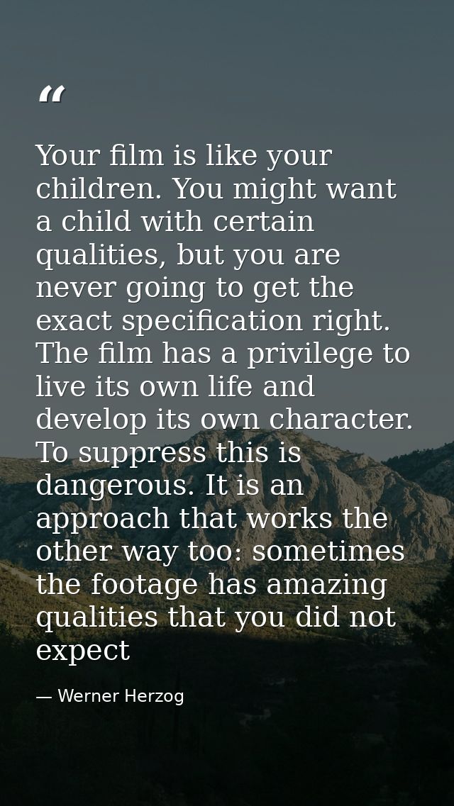 Your film is like your children. You might want a child with certain qualities, but you are never going to get the exact — Werner Herzog
