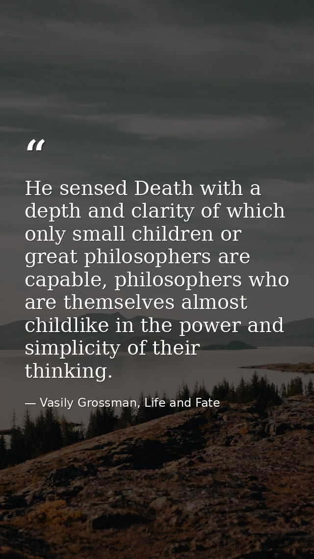 He sensed Death with a depth and clarity of which only small children or great philosophers are capable, philosophers wh — Vasily Grossman, Life and Fate