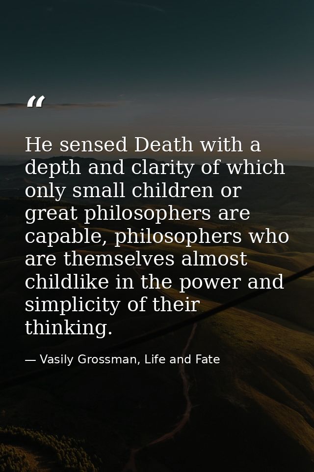 He sensed Death with a depth and clarity of which only small children or great philosophers are capable, philosophers wh — Vasily Grossman, Life and Fate