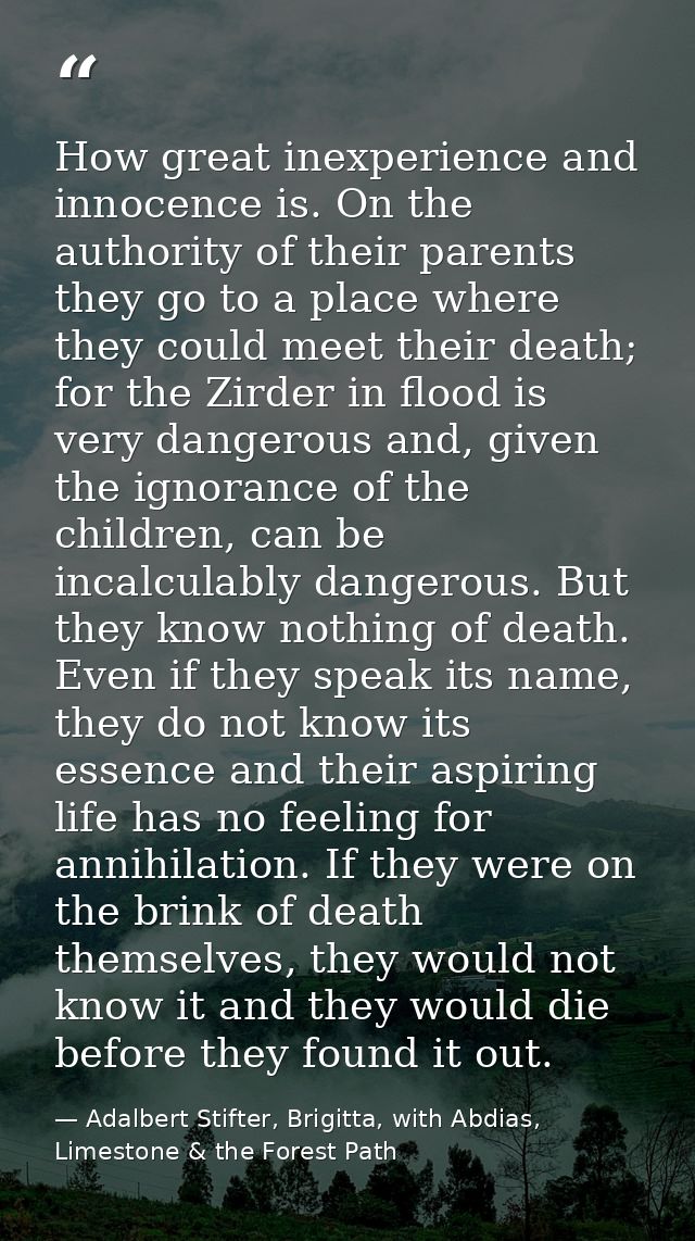 How great inexperience and innocence is. On the authority of their parents they go to a place where they could meet thei — Adalbert Stifter, Brigitta, with Abdias, Limestone & the Forest Path