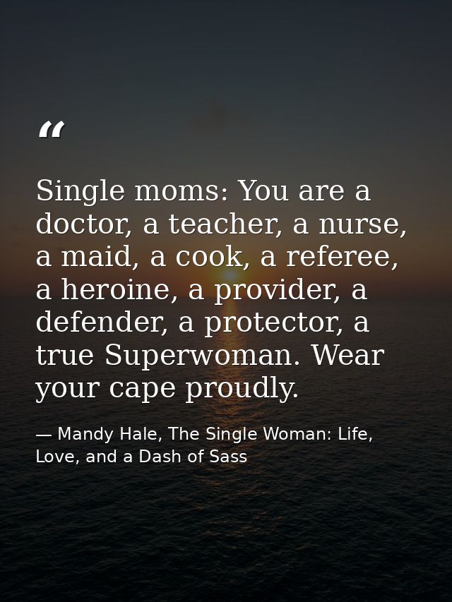 Single moms: You are a doctor, a teacher, a nurse, a maid, a cook, a referee, a heroine, a provider, a defender, a prote — Mandy Hale, The Single Woman: Life, Love, and a Dash of Sass