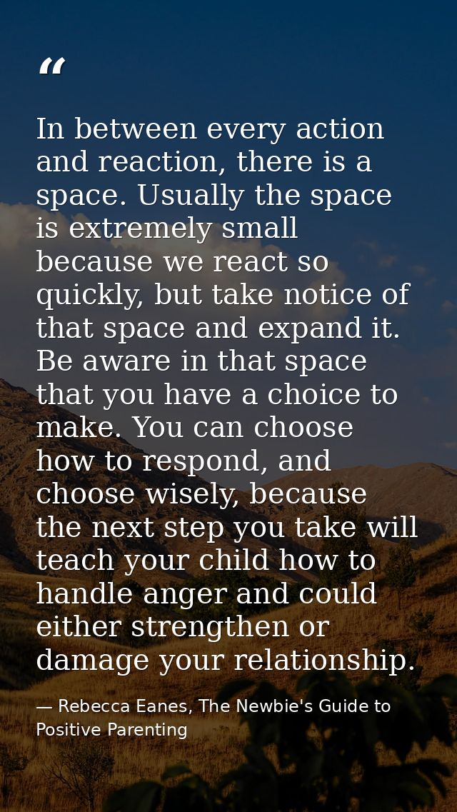 In between every action and reaction, there is a space. Usually the space is extremely small because we react so quickly — Rebecca Eanes, The Newbie's Guide to Positive Parenting