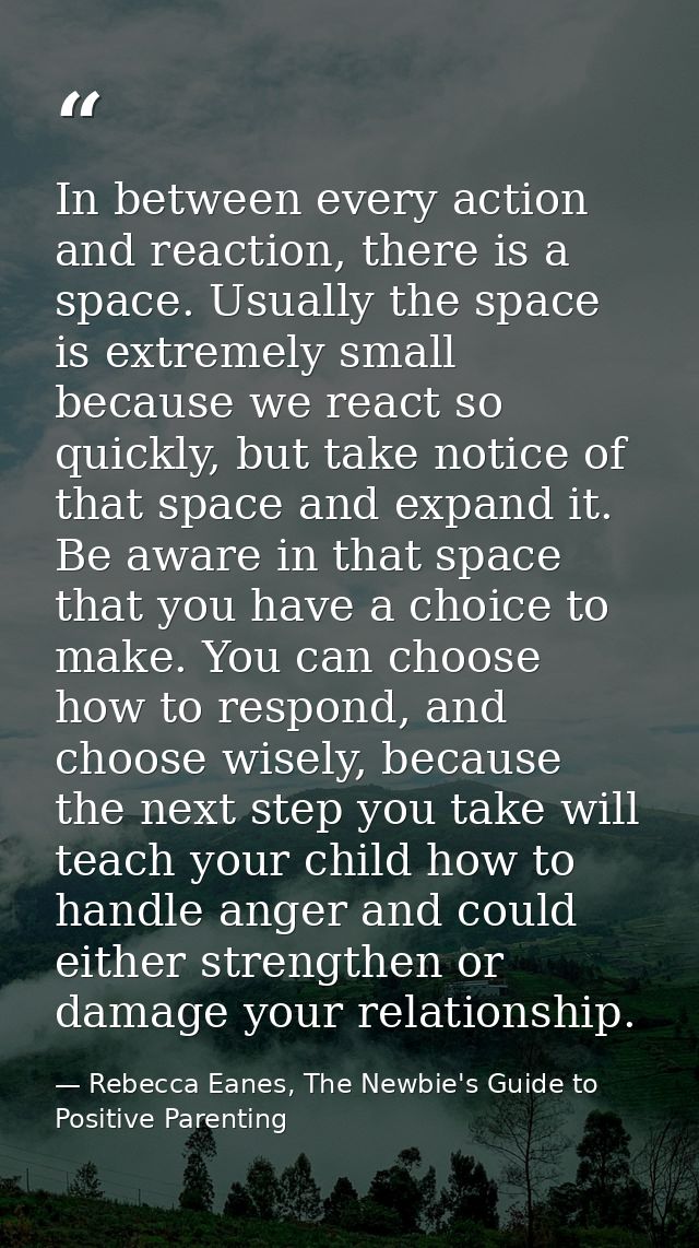 In between every action and reaction, there is a space. Usually the space is extremely small because we react so quickly — Rebecca Eanes, The Newbie's Guide to Positive Parenting