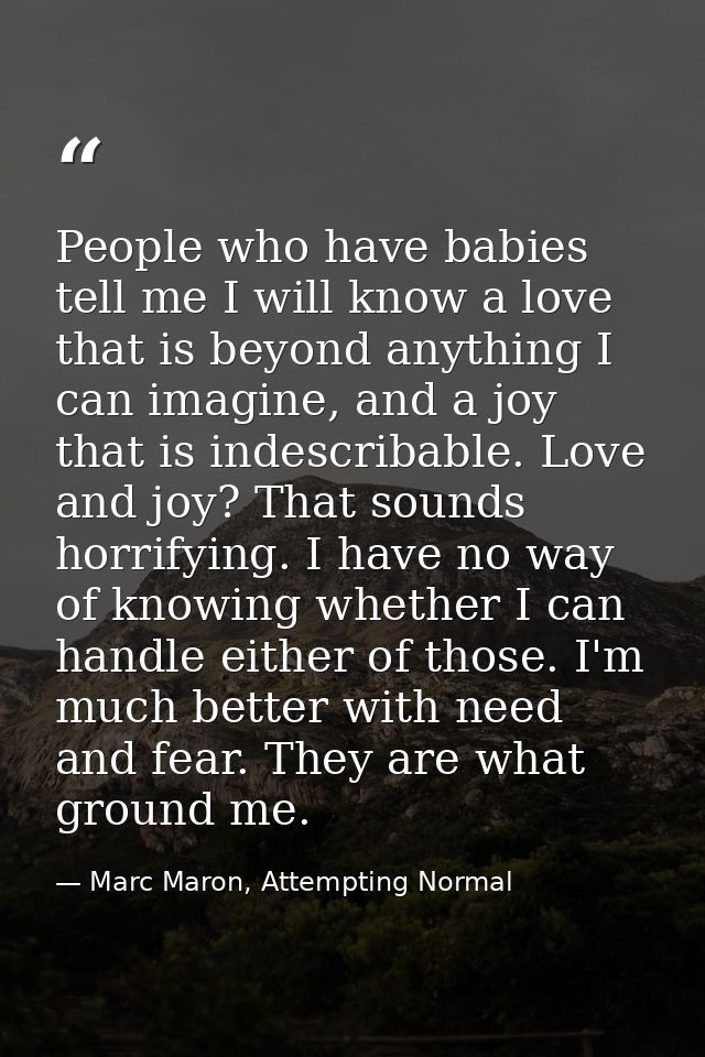People who have babies tell me I will know a love that is beyond anything I can imagine, and a joy that is indescribable — Marc Maron, Attempting Normal