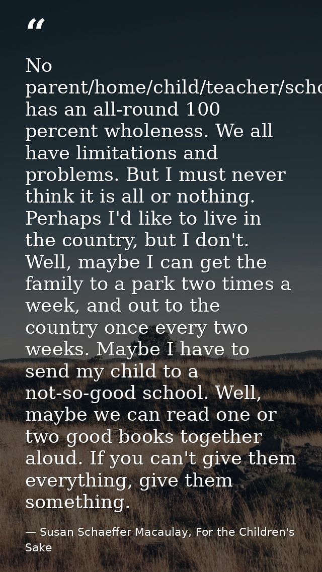 No parent/home/child/teacher/school has an all-round 100 percent wholeness. We all have limitations and problems. But I  — Susan Schaeffer Macaulay, For the Children's Sake