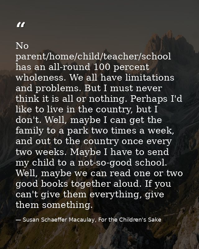 No parent/home/child/teacher/school has an all-round 100 percent wholeness. We all have limitations and problems. But I  — Susan Schaeffer Macaulay, For the Children's Sake