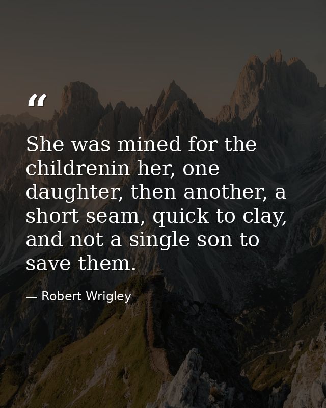 She was mined for the childrenin her, one daughter, then another, a short seam, quick to clay, and not a single son to s — Robert Wrigley