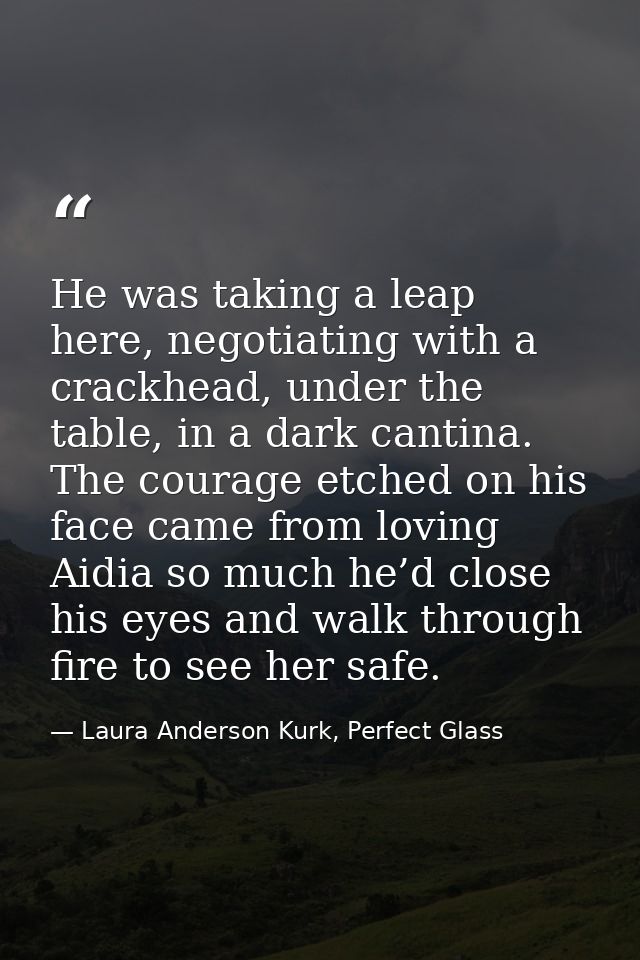 He was taking a leap here, negotiating with a crackhead, under the table, in a dark cantina. The courage etched on his f — Laura Anderson Kurk, Perfect Glass