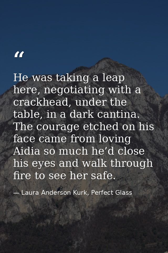 He was taking a leap here, negotiating with a crackhead, under the table, in a dark cantina. The courage etched on his f — Laura Anderson Kurk, Perfect Glass