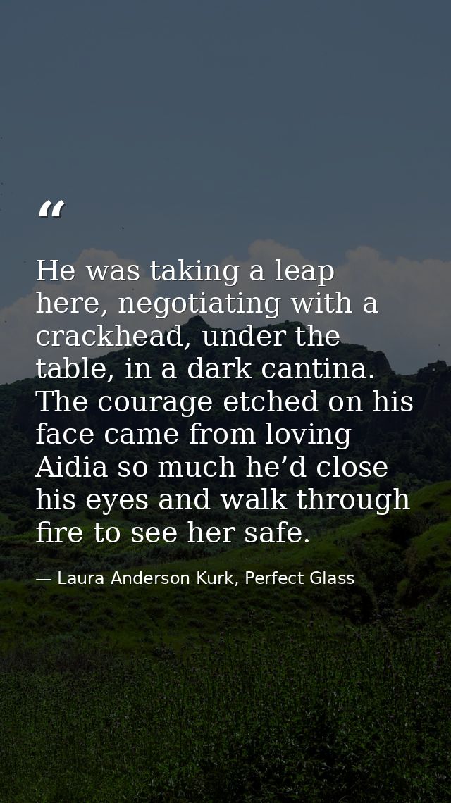 He was taking a leap here, negotiating with a crackhead, under the table, in a dark cantina. The courage etched on his f — Laura Anderson Kurk, Perfect Glass