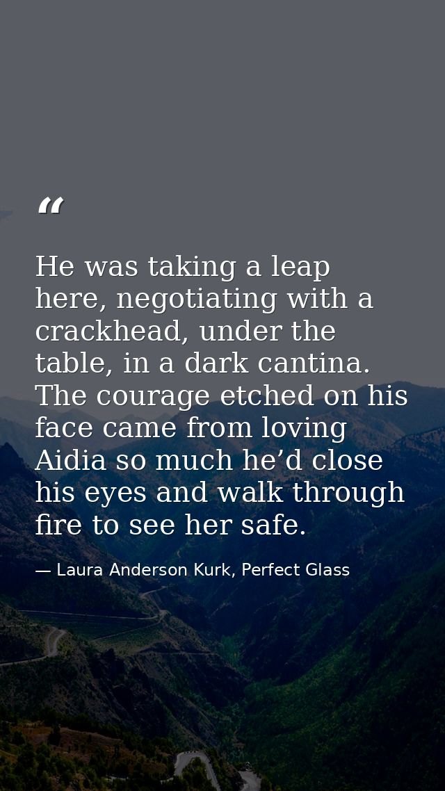He was taking a leap here, negotiating with a crackhead, under the table, in a dark cantina. The courage etched on his f — Laura Anderson Kurk, Perfect Glass