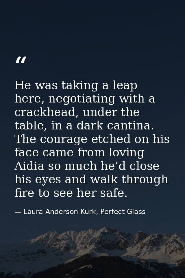He was taking a leap here, negotiating with a crackhead, under the table, in a dark cantina. The courage etched on his f — Laura Anderson Kurk, Perfect Glass