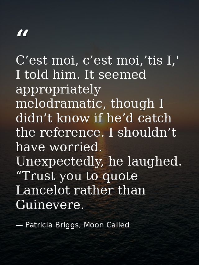 C’est moi, c’est moi,’tis I,' I told him. It seemed appropriately melodramatic, though I didn’t know if he’d catch the r — Patricia Briggs, Moon Called
