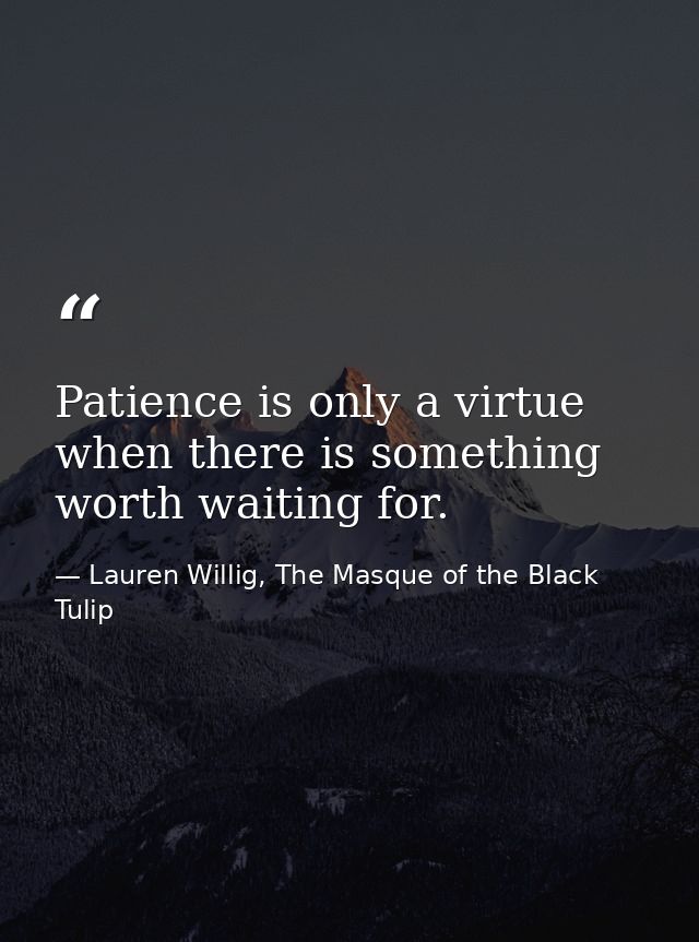Patience is only a virtue when there is something worth waiting for. — Lauren Willig, The Masque of the Black Tulip