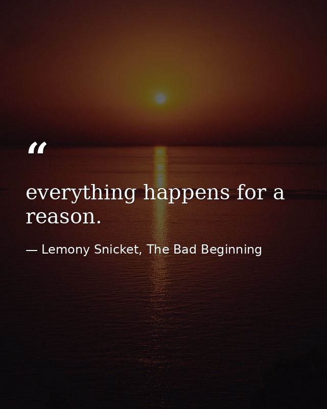 everything happens for a reason. — Lemony Snicket, The Bad Beginning
