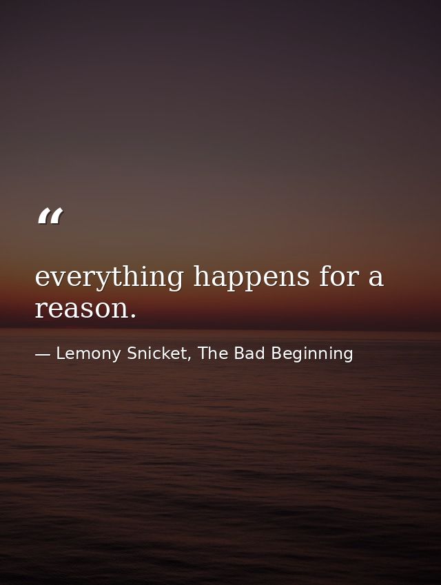 everything happens for a reason. — Lemony Snicket, The Bad Beginning