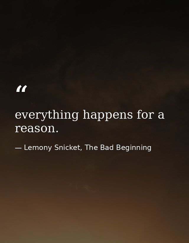 everything happens for a reason. — Lemony Snicket, The Bad Beginning