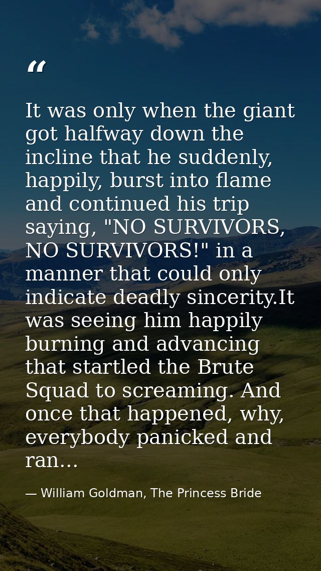 It was only when the giant got halfway down the incline that he suddenly, happily, burst into flame and continued his tr — William Goldman, The Princess Bride