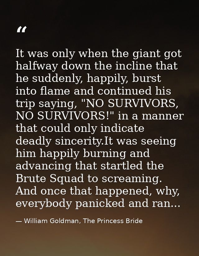 It was only when the giant got halfway down the incline that he suddenly, happily, burst into flame and continued his tr — William Goldman, The Princess Bride