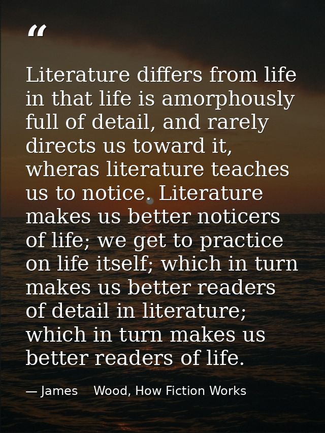 Literature differs from life in that life is amorphously full of detail, and rarely directs us toward it, wheras literat — James    Wood, How Fiction Works