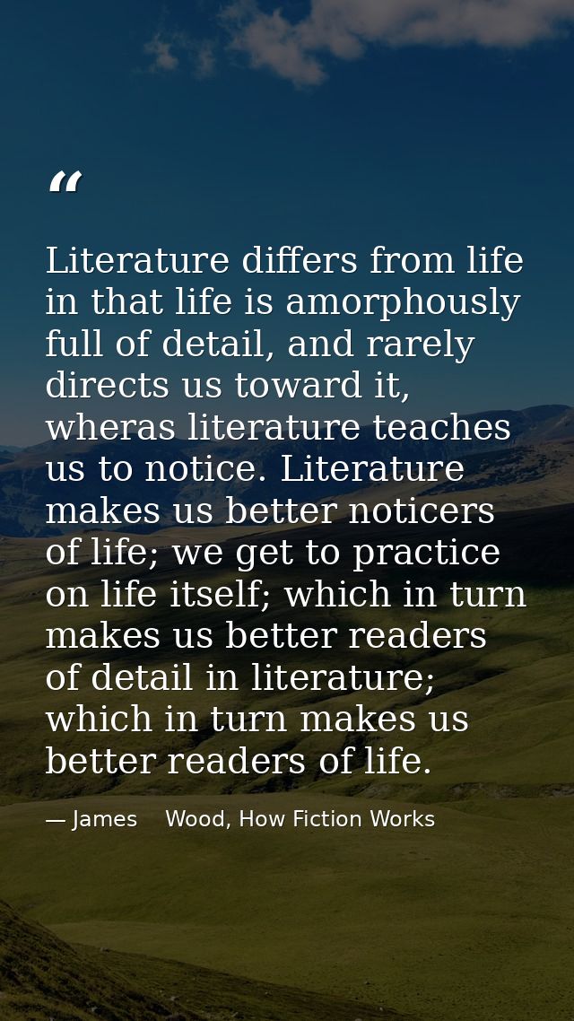 Literature differs from life in that life is amorphously full of detail, and rarely directs us toward it, wheras literat — James    Wood, How Fiction Works