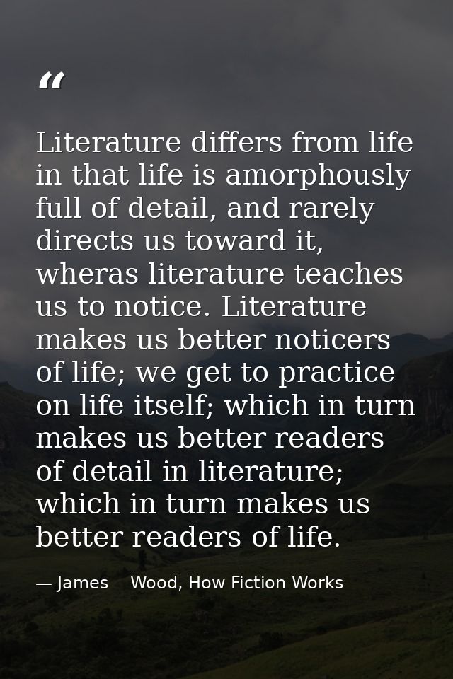Literature differs from life in that life is amorphously full of detail, and rarely directs us toward it, wheras literat — James    Wood, How Fiction Works