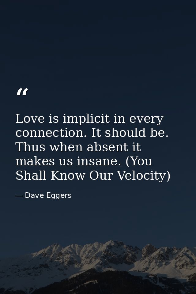 Love is implicit in every connection. It should be. Thus when absent it makes us insane. (You Shall Know Our Velocity) — Dave Eggers