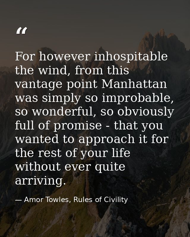 For however inhospitable the wind, from this vantage point Manhattan was simply so improbable, so wonderful, so obviousl — Amor Towles, Rules of Civility