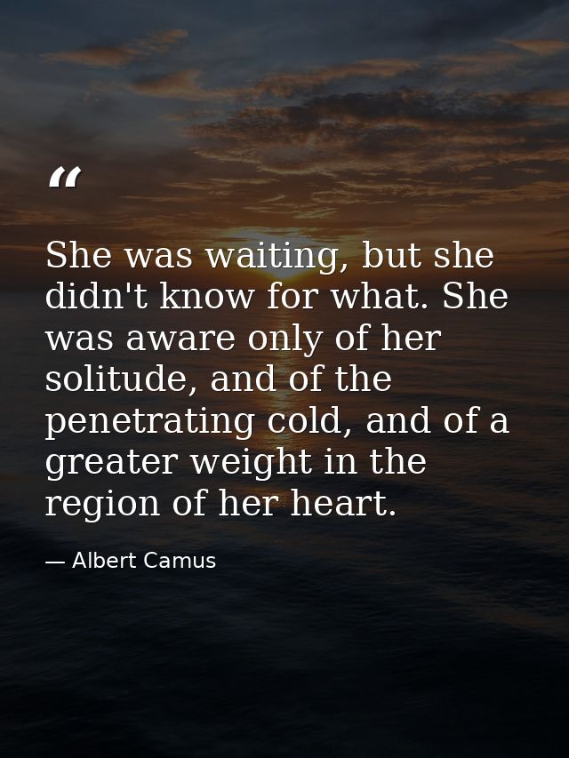 She was waiting, but she didn't know for what. She was aware only of her solitude, and of the penetrating cold, and of a — Albert Camus