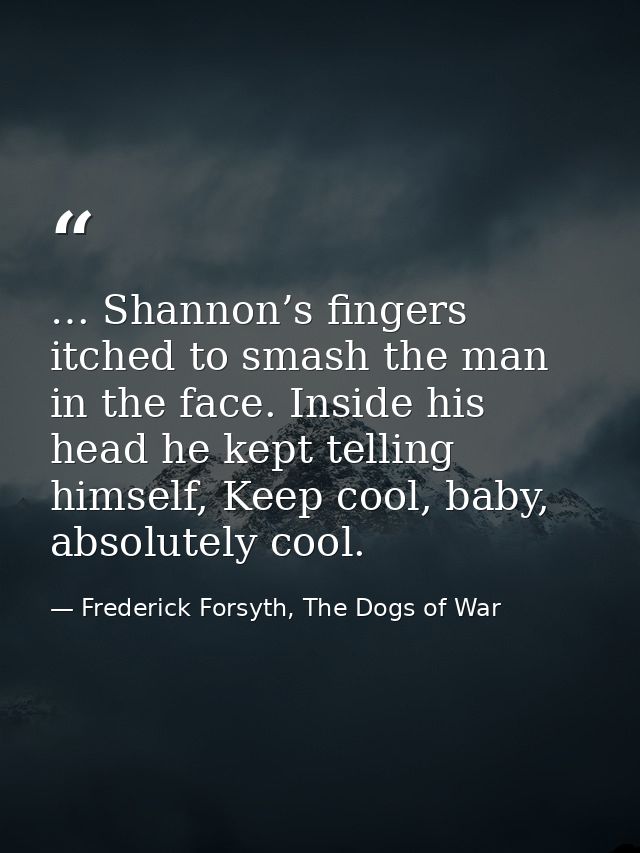 … Shannon’s fingers itched to smash the man in the face. Inside his head he kept telling himself, Keep cool, baby, absol — Frederick Forsyth, The Dogs of War