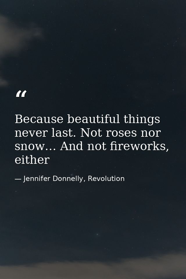 Because beautiful things never last. Not roses nor snow… And not fireworks, either — Jennifer Donnelly, Revolution