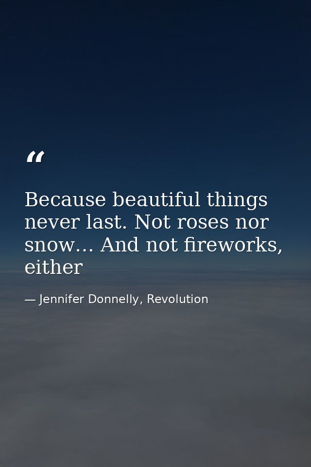 Because beautiful things never last. Not roses nor snow… And not fireworks, either — Jennifer Donnelly, Revolution