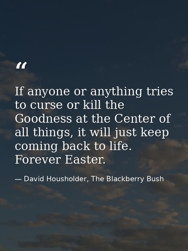 If anyone or anything tries to curse or kill the Goodness at the Center of all things, it will just keep coming back to  — David Housholder, The Blackberry Bush