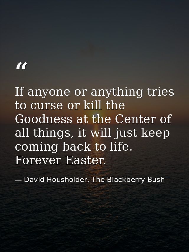 If anyone or anything tries to curse or kill the Goodness at the Center of all things, it will just keep coming back to  — David Housholder, The Blackberry Bush
