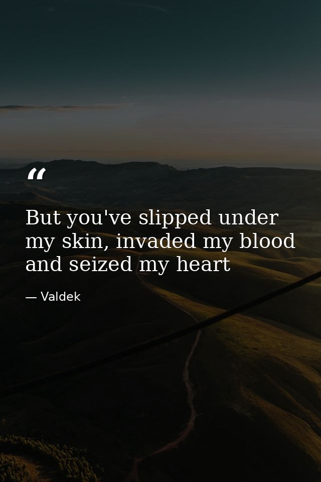 But you've slipped under my skin, invaded my blood and seized my heart — Valdek