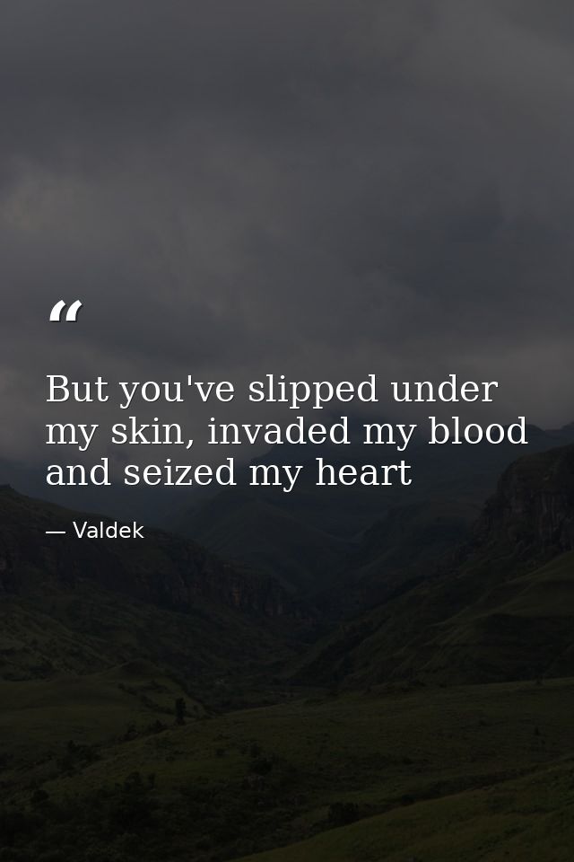 But you've slipped under my skin, invaded my blood and seized my heart — Valdek