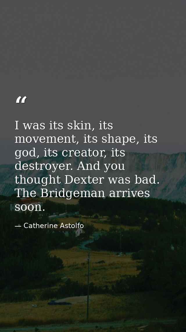 I was its skin, its movement, its shape, its god, its creator, its destroyer. And you thought Dexter was bad. The Bridge — Catherine Astolfo