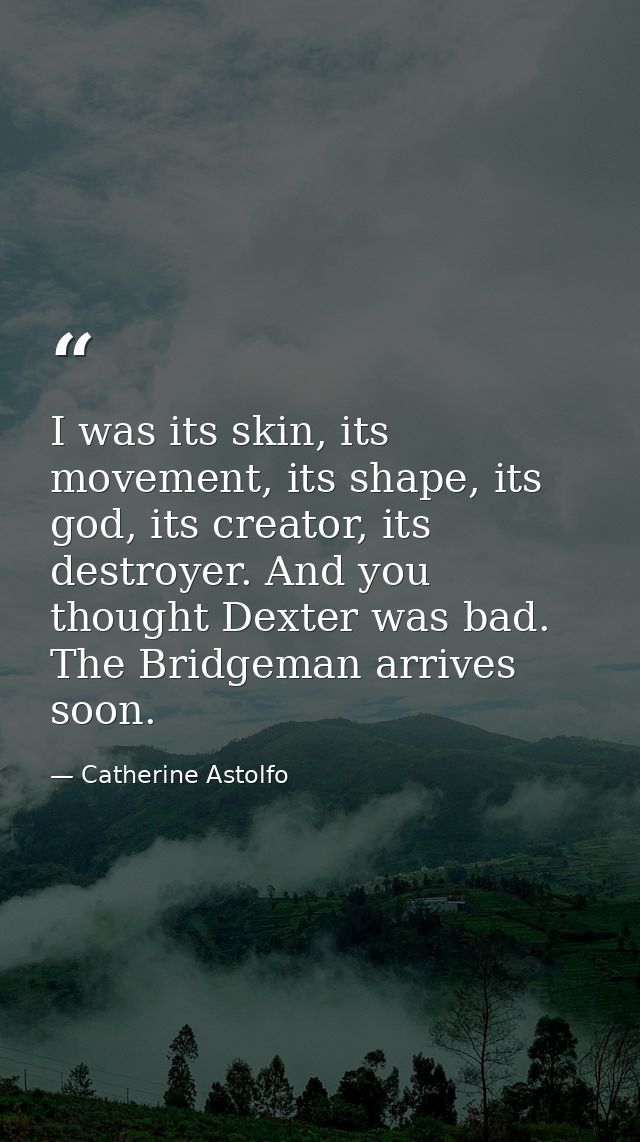 I was its skin, its movement, its shape, its god, its creator, its destroyer. And you thought Dexter was bad. The Bridge — Catherine Astolfo