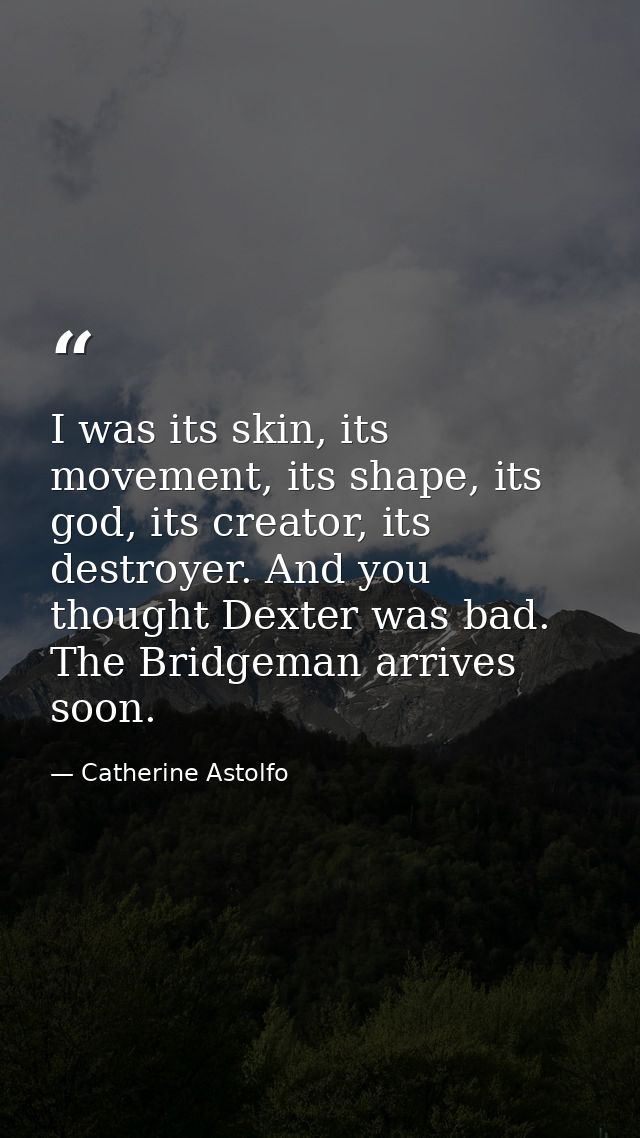 I was its skin, its movement, its shape, its god, its creator, its destroyer. And you thought Dexter was bad. The Bridge — Catherine Astolfo