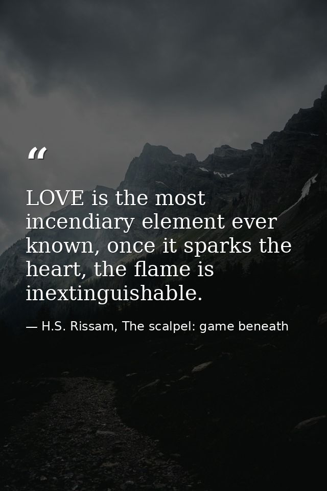 LOVE is the most incendiary element ever known, once it sparks the heart, the flame is inextinguishable. — H.S. Rissam, The scalpel: game beneath