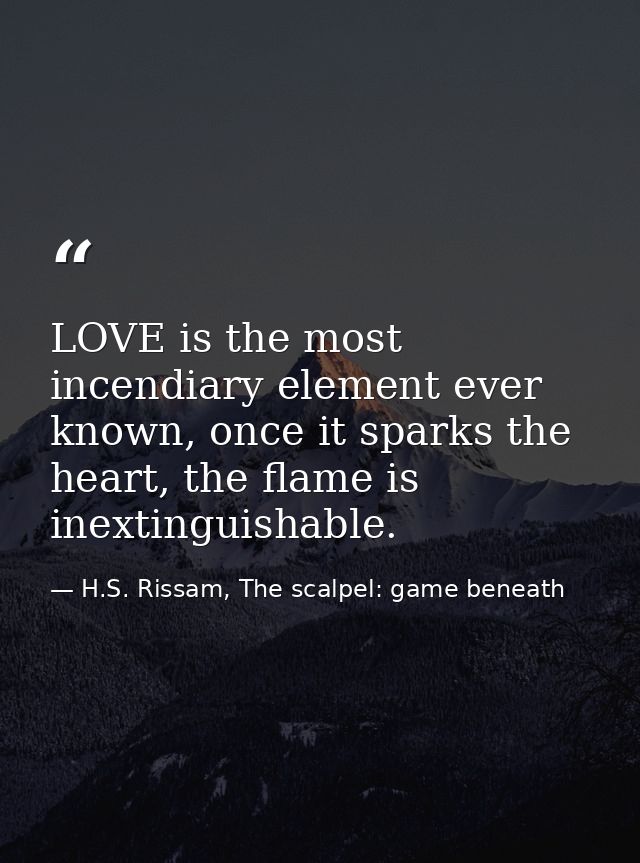 LOVE is the most incendiary element ever known, once it sparks the heart, the flame is inextinguishable. — H.S. Rissam, The scalpel: game beneath
