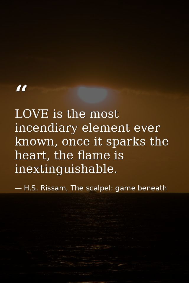 LOVE is the most incendiary element ever known, once it sparks the heart, the flame is inextinguishable. — H.S. Rissam, The scalpel: game beneath